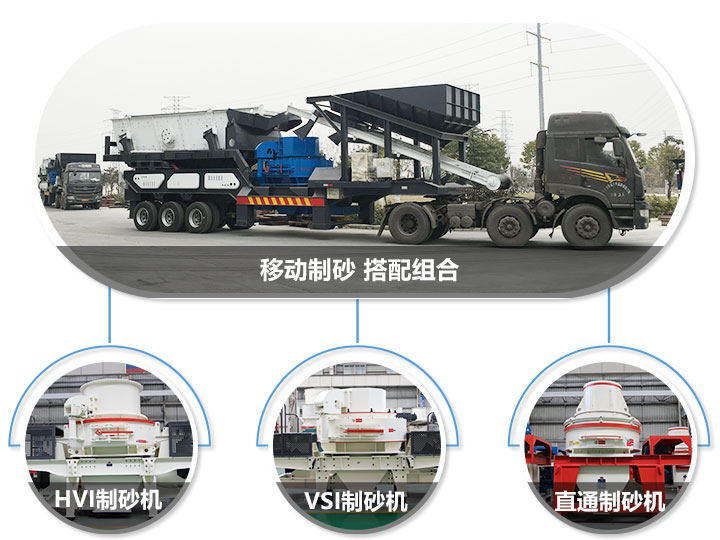 移動(dòng)破碎站可搭配的制砂機(jī)，HVI制砂機(jī)，VSI制砂機(jī)，直通沖擊式制砂機(jī)