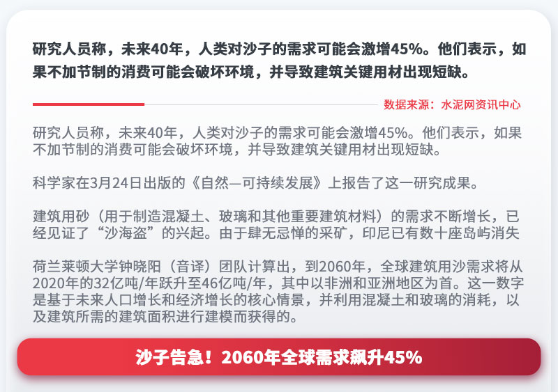沙子告急！2060年全球需求飆升45%